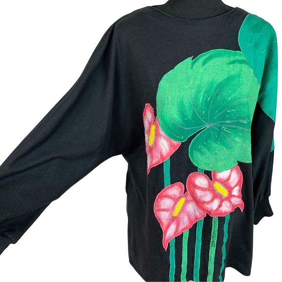 VINTAGE 80s Bonnie Boerer & Company Black Floral Beaded Top - Picture 3 of 13